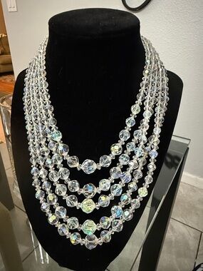 Elegant 5 Strand Vintage Crystal Necklace